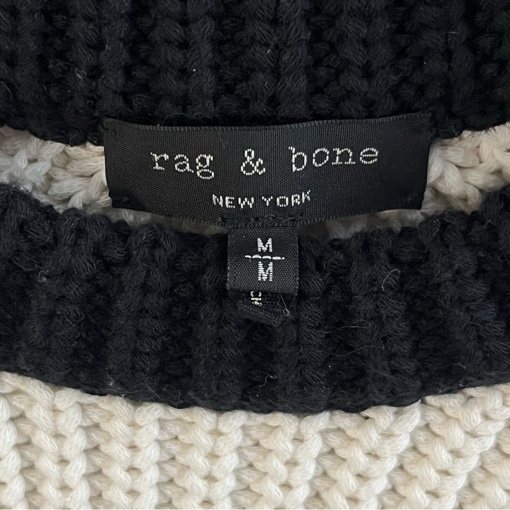 Rag & Bone Chunky Knit Greer Pullover Sweater Women’s M Ivory/Black Stripe Crew - Picture 4 of 13